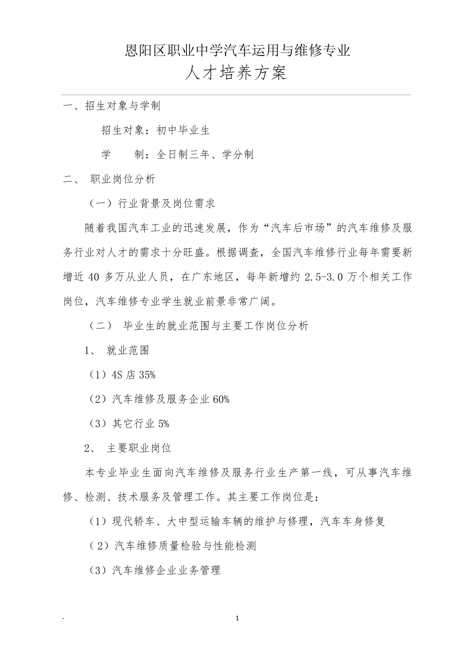 汽修专业人才培养方案_第1页