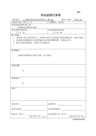 汽机热控旁站记录表