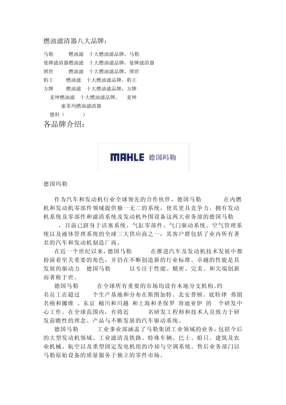 汽油滤清器主要品牌介绍_第1页
