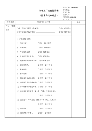 汽车(整车和汽车底盘)工厂检查记录
