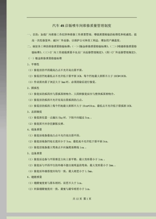 汽车4S店钣喷车间维修质量管理制度