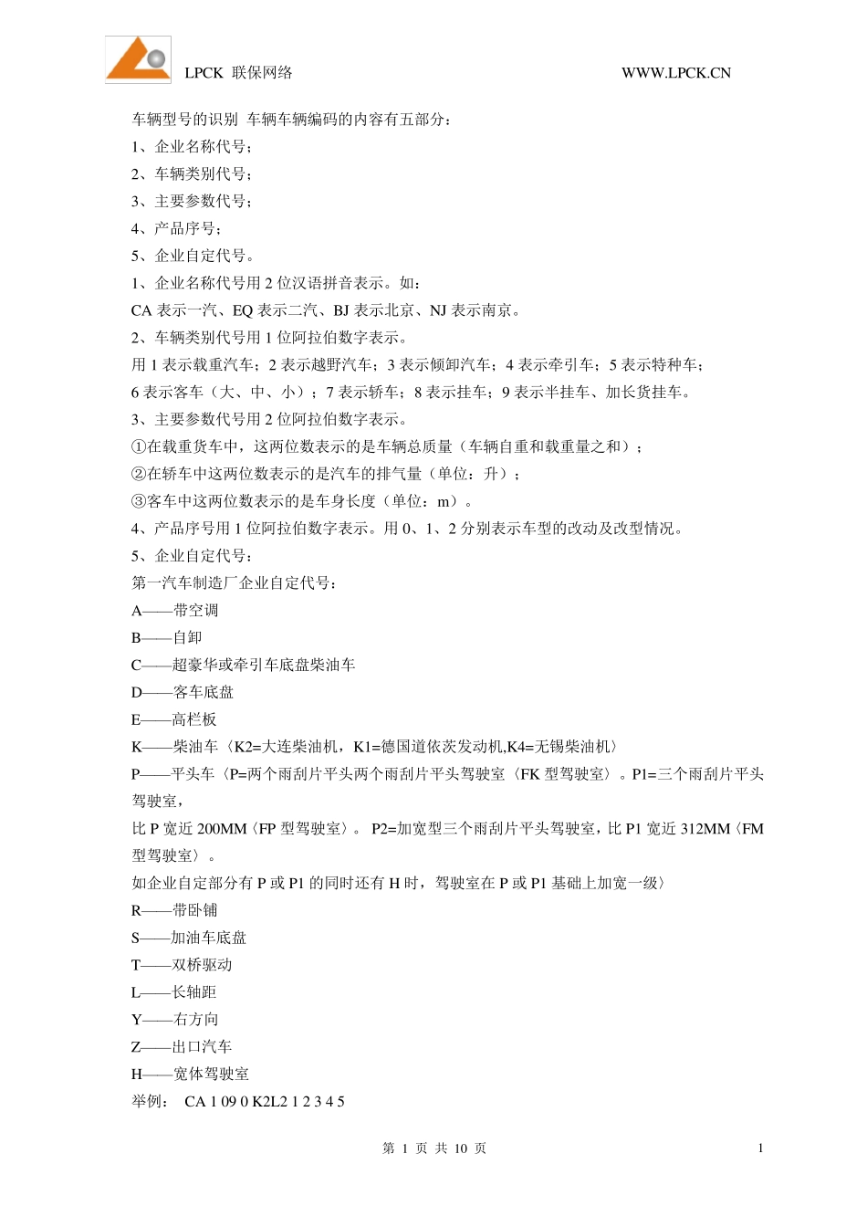 汽车VIN码及车辆型号的识别_第1页