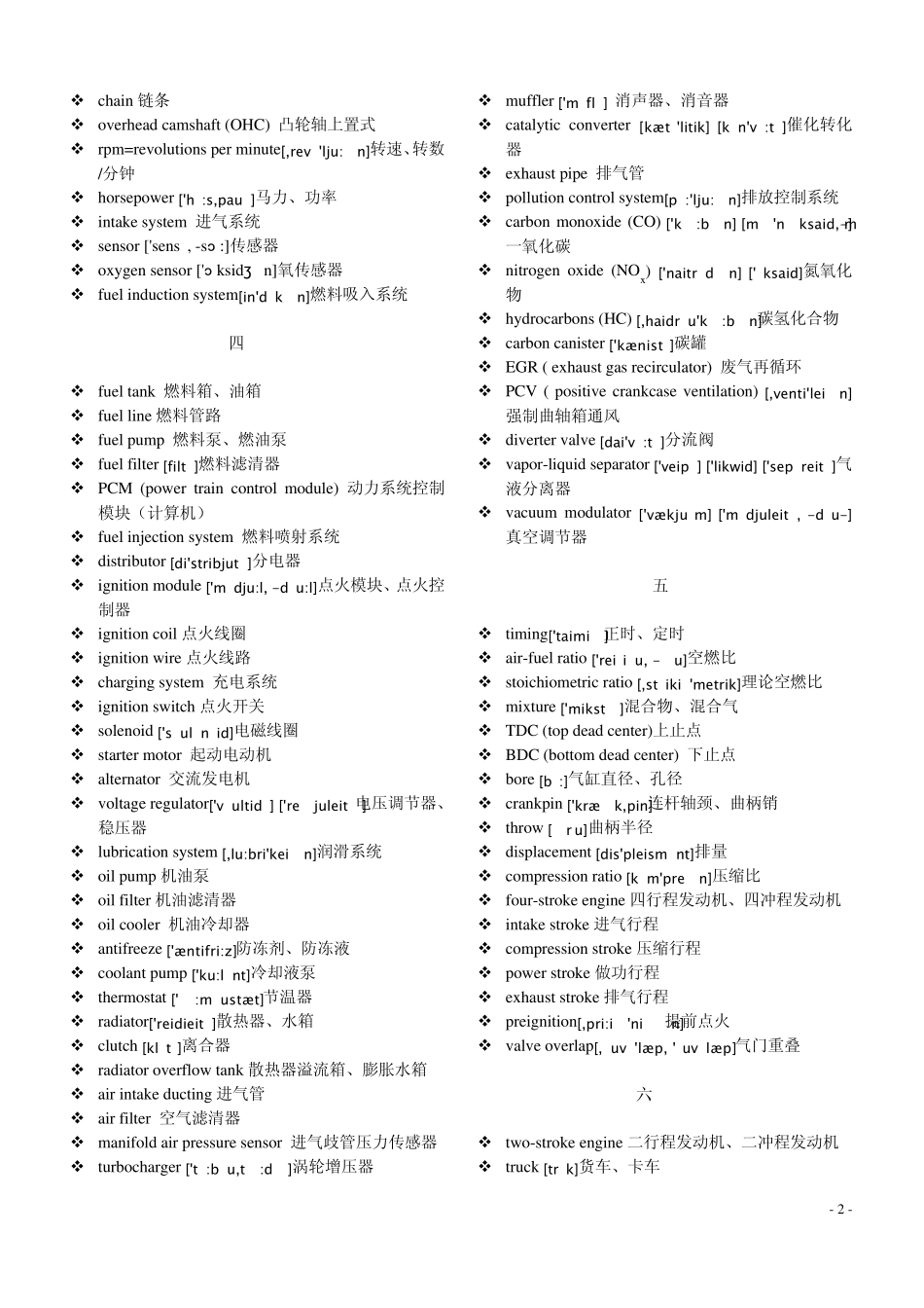 汽车专业英语课后词汇单词(附音标)_第2页
