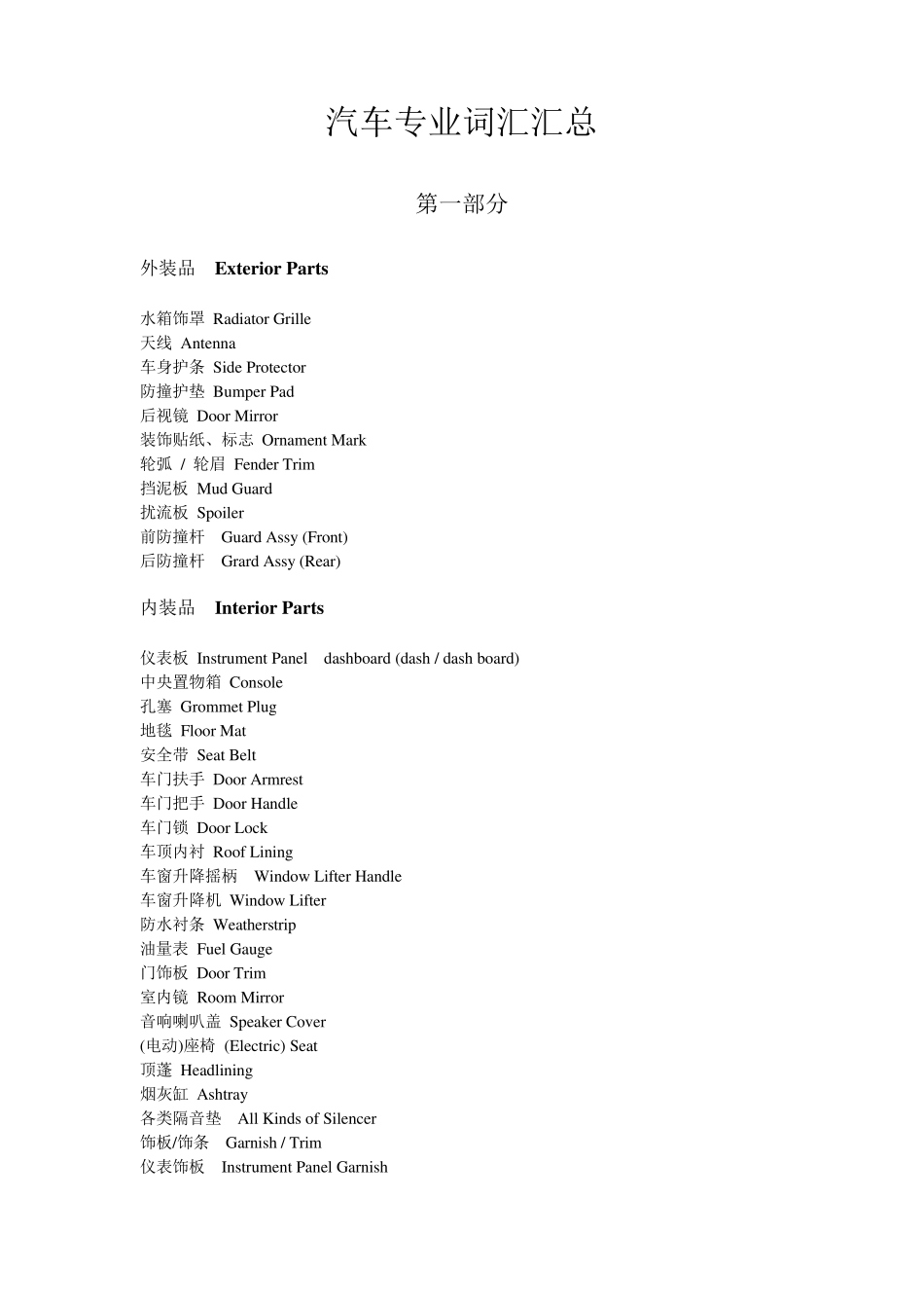 汽车专业词汇汇总_第1页