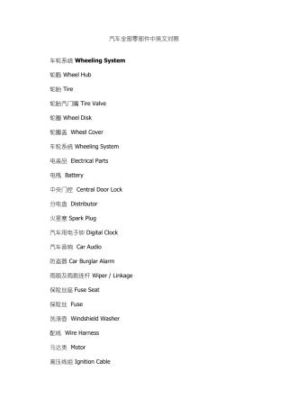 汽车全部零部件中英文对照