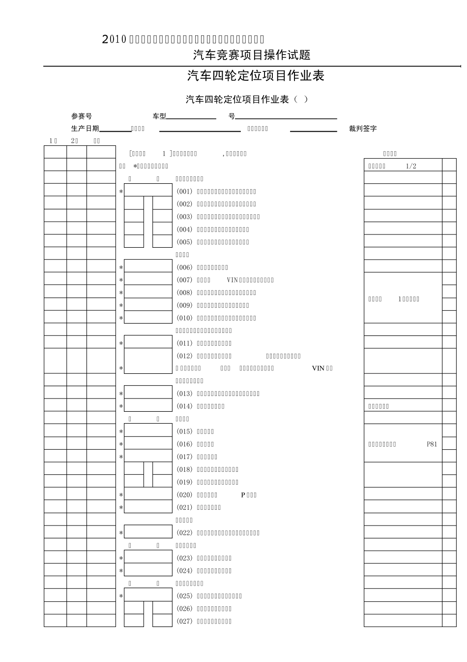 汽车四轮定位项目作业表团体OK_第1页