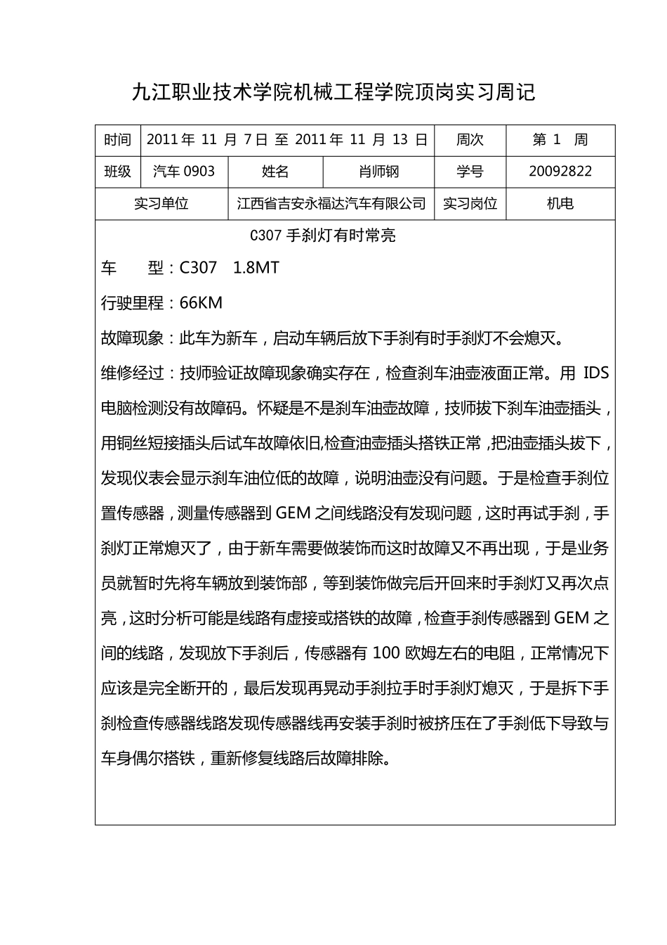 汽车检测与维修专业——实习周记(24篇)_第1页