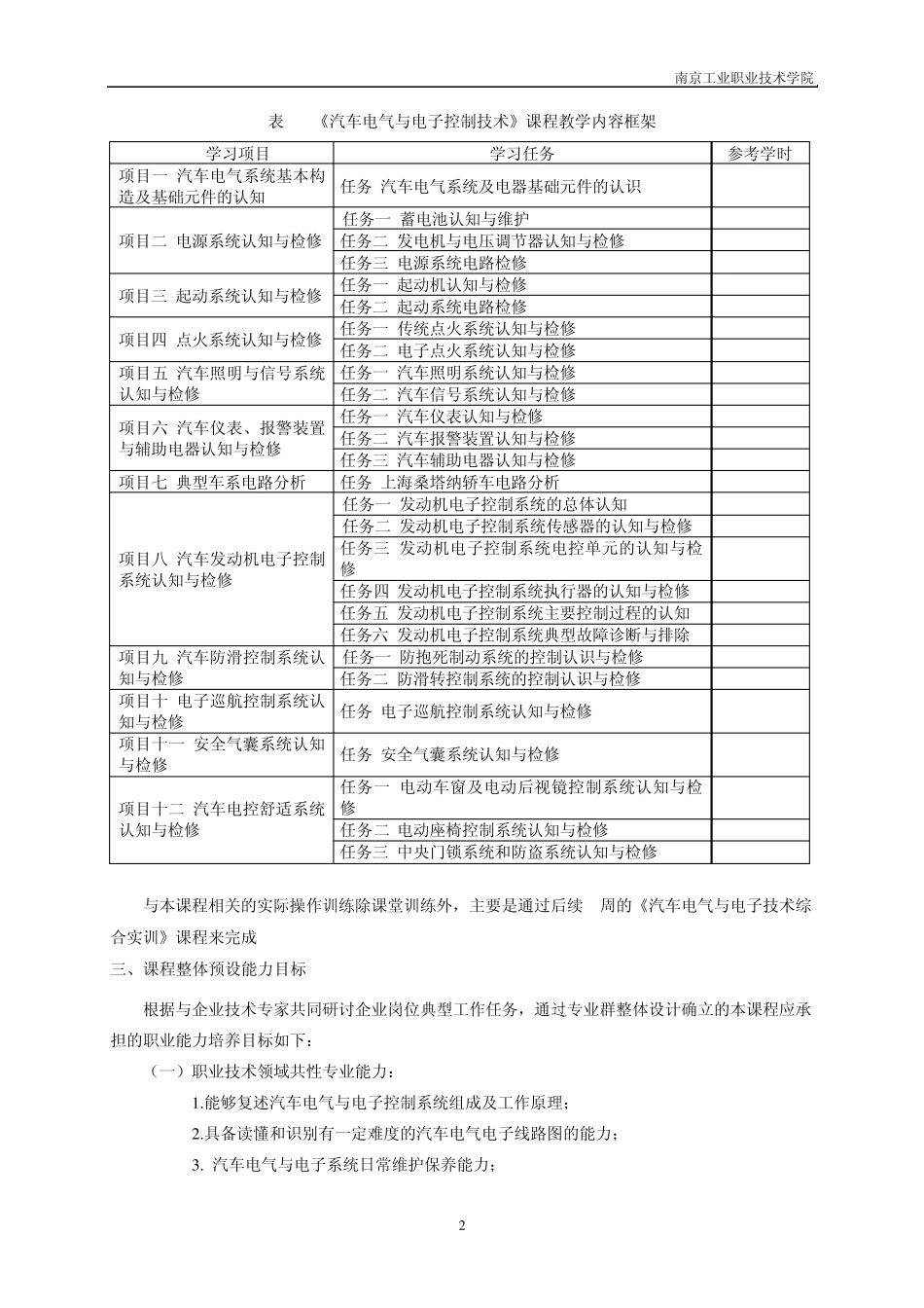 汽车电气与电子控制技术课程整体教学设计_第2页