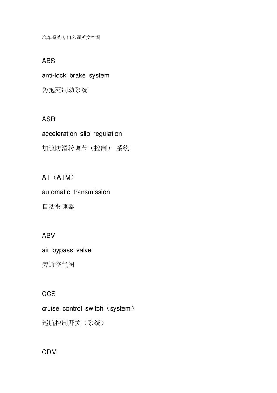 汽车系统专门名词英文缩写_第1页
