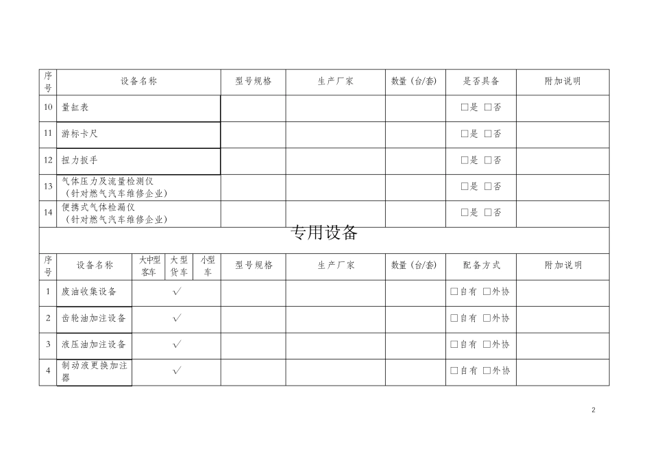 汽车维修设备设施汇总表_第2页
