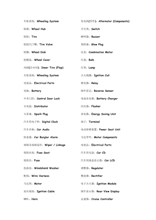 汽车英语单词