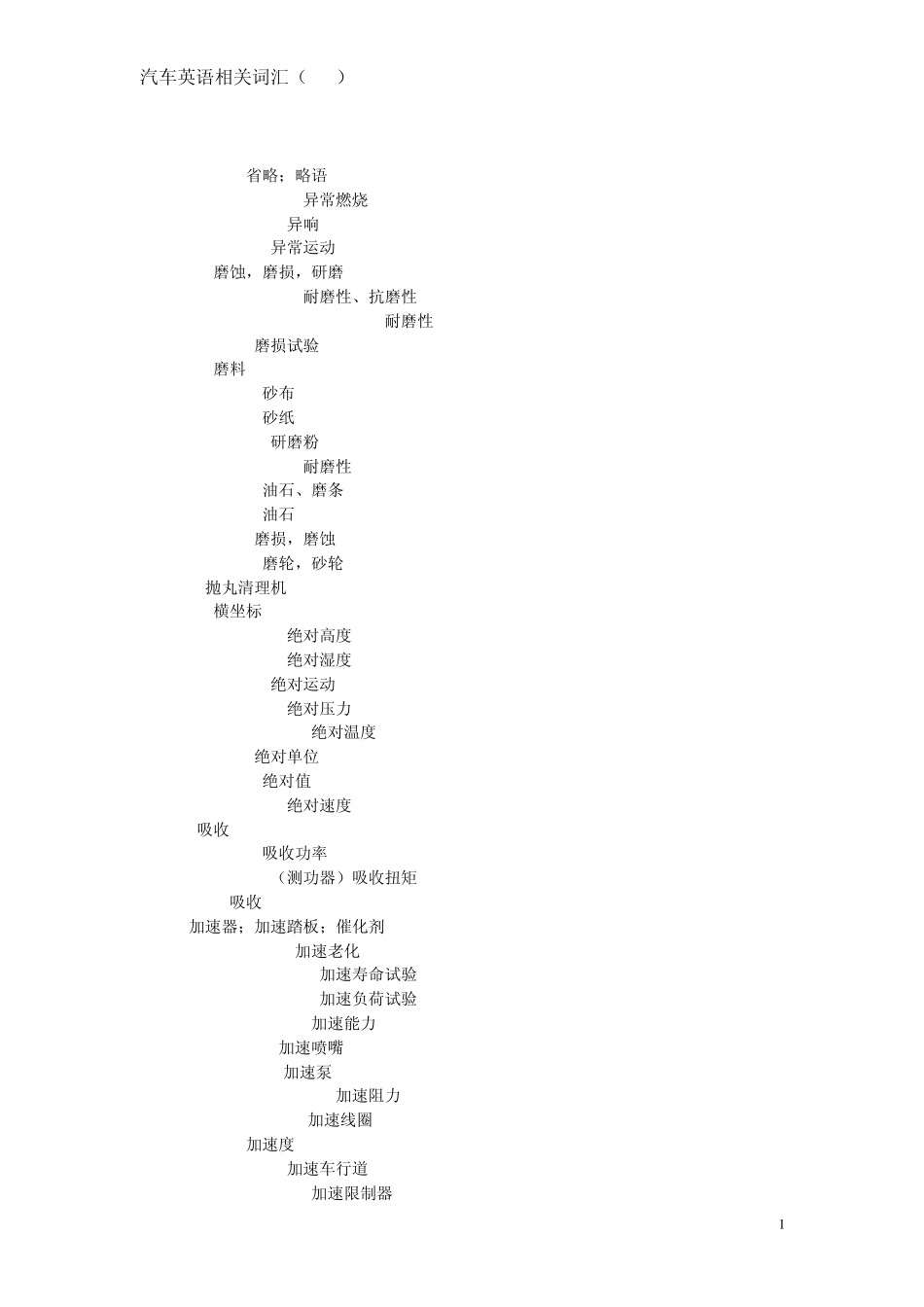 汽车英语相关词汇(AZ)_第1页