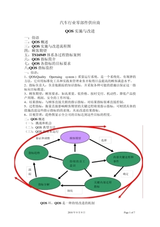 汽车行业零部件供应商QOS实施与改进