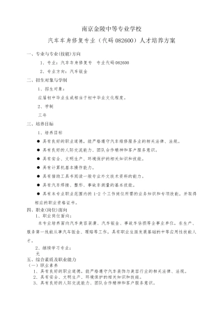 汽车车身修复专业(钣金方向)人才培养方案