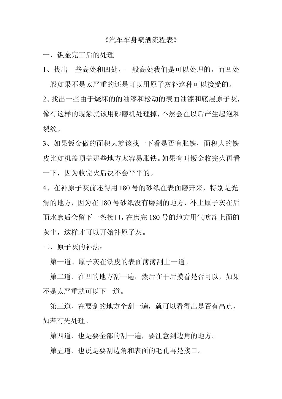 汽车车身喷漆流程表_第1页
