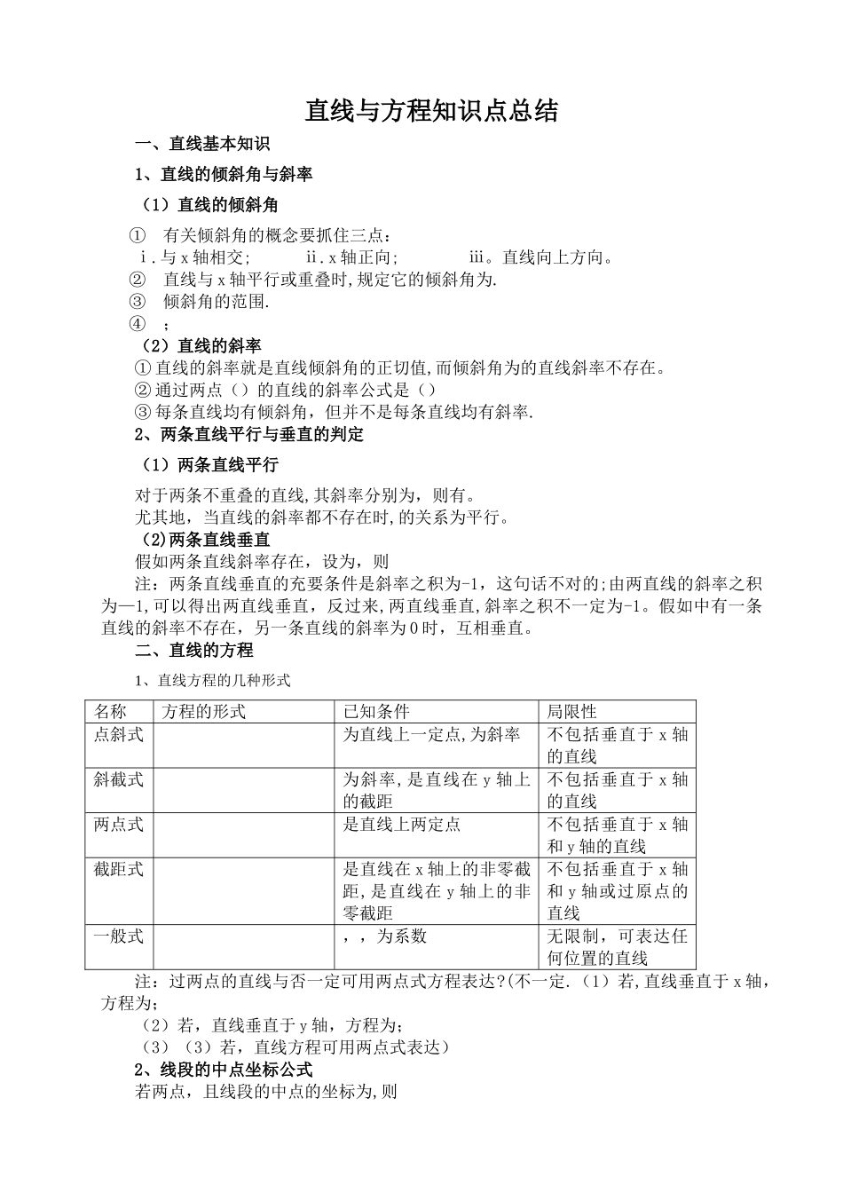 2025年直线与方程知识点总结_第1页