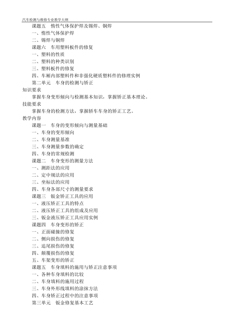 汽车钣金教学大纲_第2页