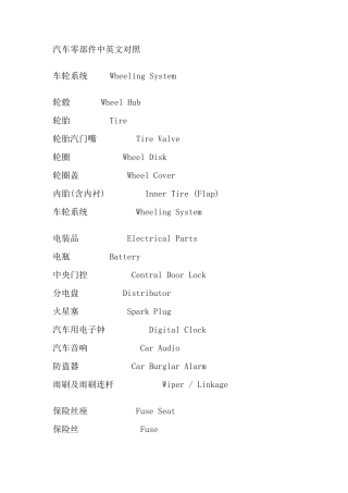 汽车零部件中英文对照