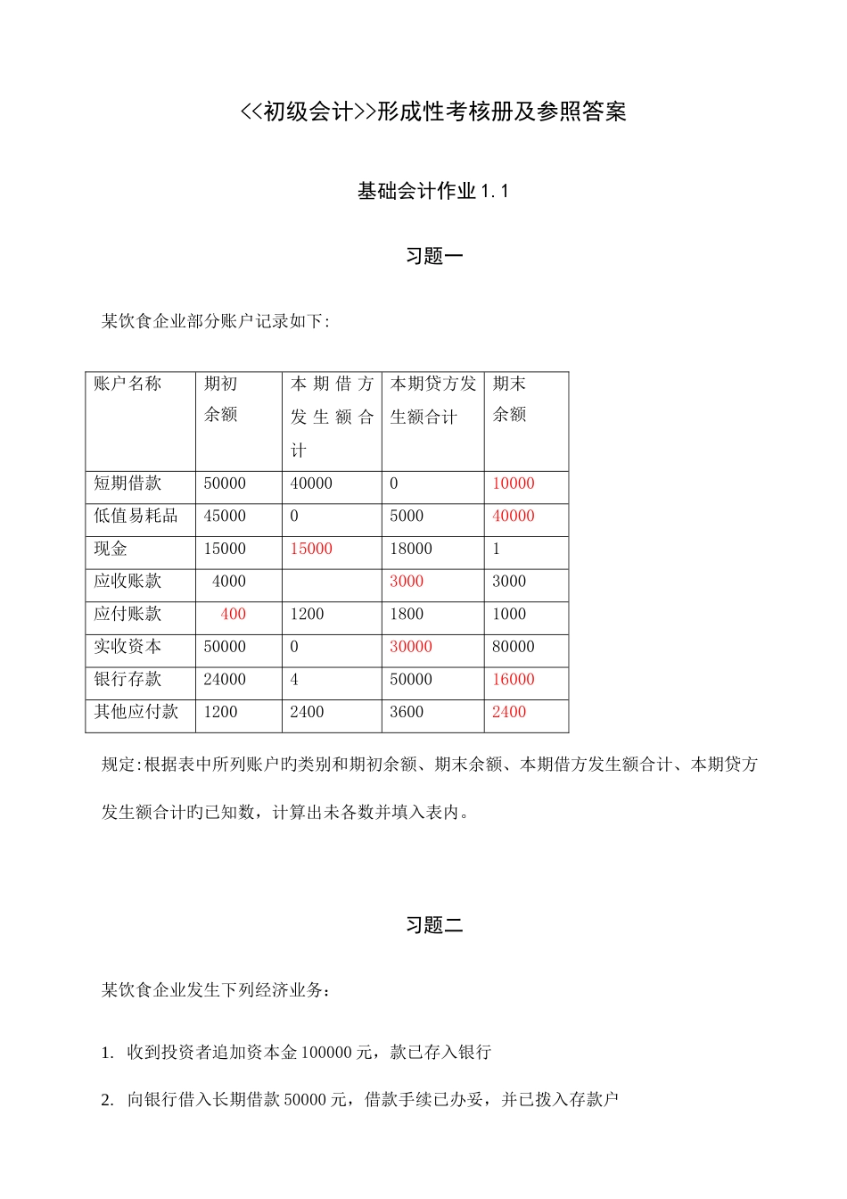 2025年天津电大初级会计作业参考答案_第1页