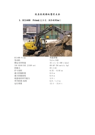 沃尔沃挖掘机参数型号大全(2012.8更新)