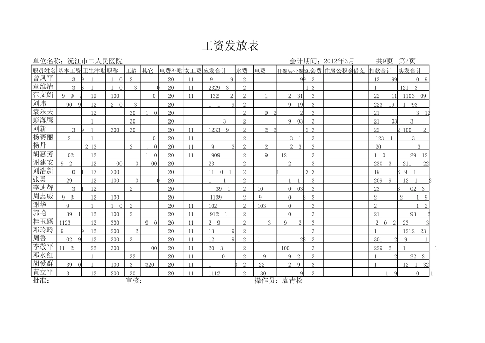 沅江市二医院三月份工资表_第2页