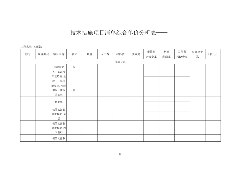 沈阳市污水处理厂概预算清单_第1页