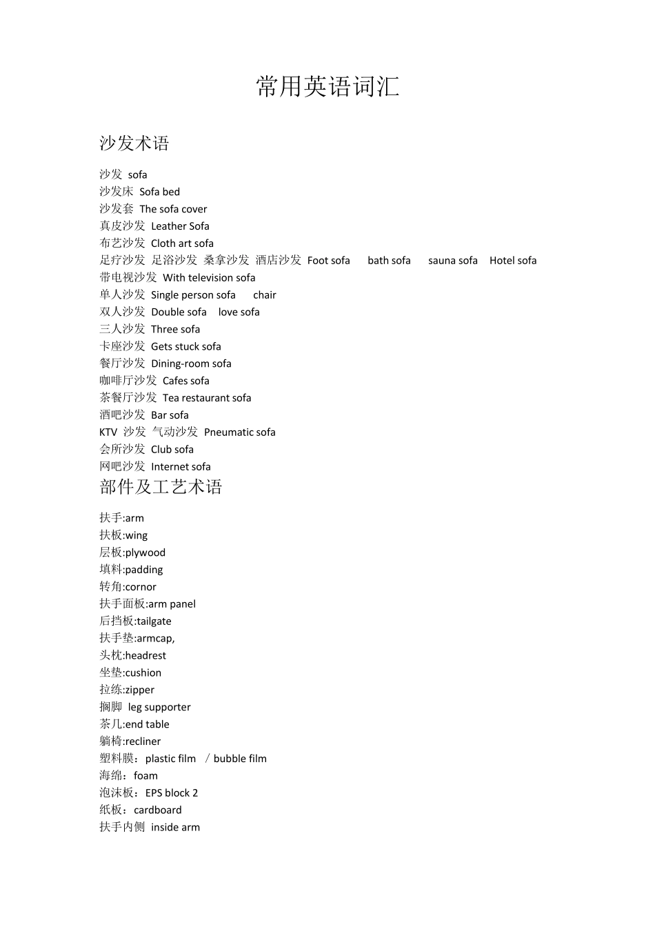 沙发常用英语词汇_第1页
