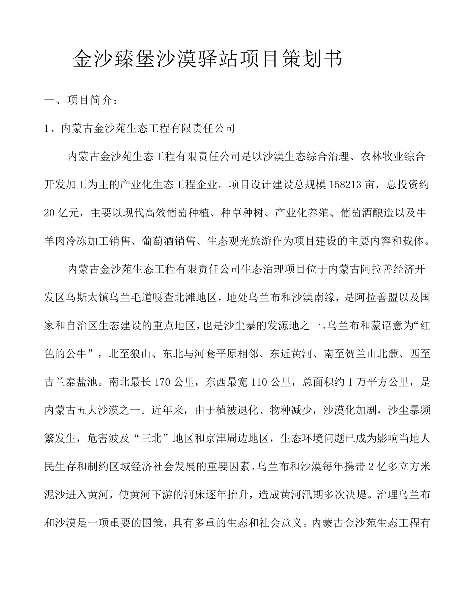 沙漠驿站旅游项目策划书_第1页