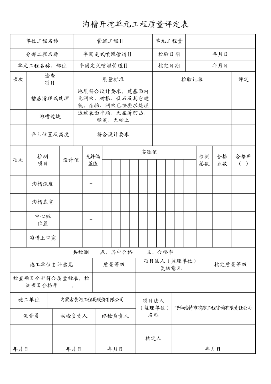 沟槽开挖单元工程质量评定表(半固定式)_第3页