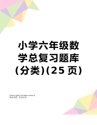 2025年小学六年级数学总复习题库分类