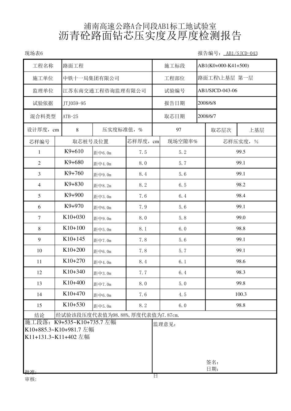 沥青砼路面钻芯压实度及厚度检测报告记录_第3页