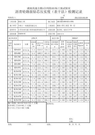 沥青砼路面钻芯压实度及厚度检测报告记录