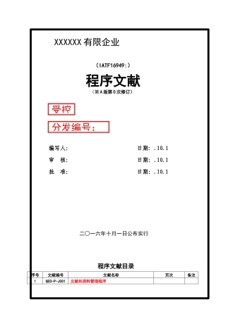 2025年科技有限公司IATF16949程序文件全套模板A
