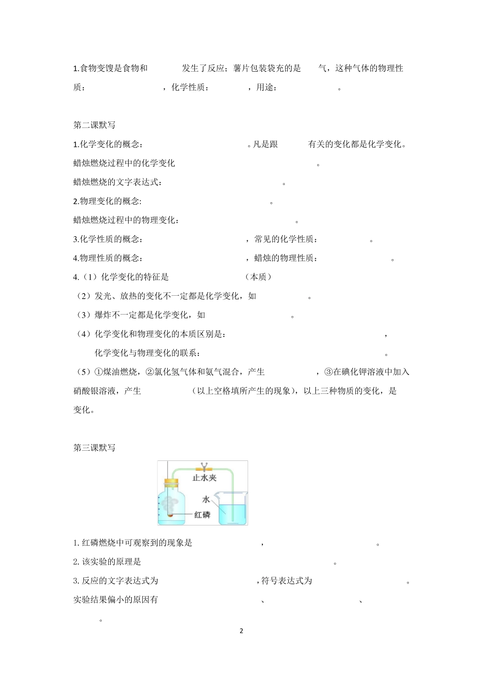 沪教版(全国册)九年级上册化学知识点默写_第2页