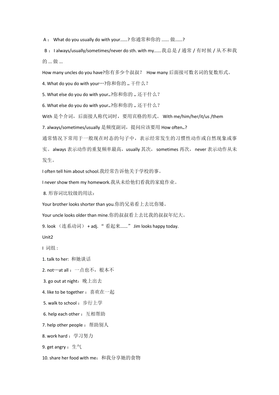 沪教版六年级英语上册全册单元知识点_第2页