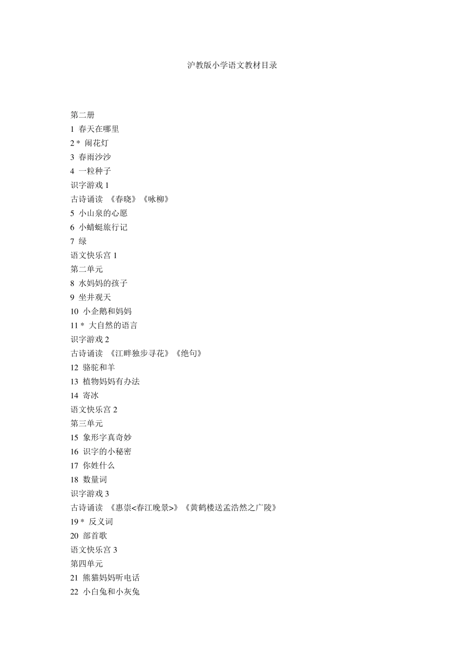 沪教版小学语文教材课文目录_第1页