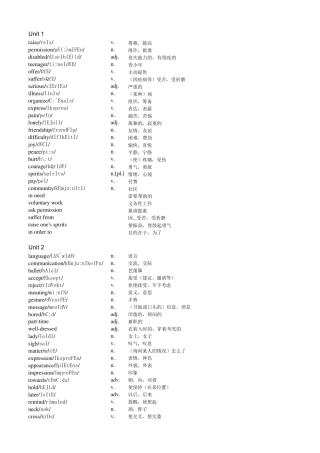 沪教牛津初中英语广州版八年级下册单词表(带音标)