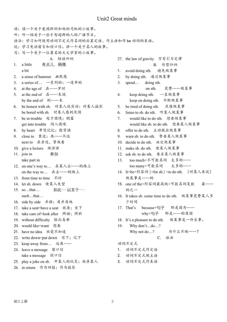 沪教牛津版初中英语九上教材短语句型知识点汇总_第2页