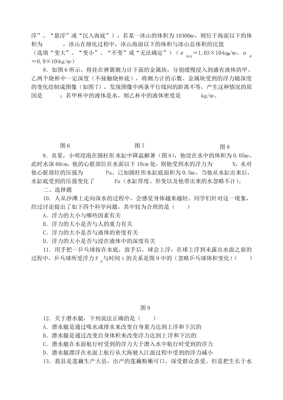 沪科版八年级物理下册《浮力》单元测试题_第2页