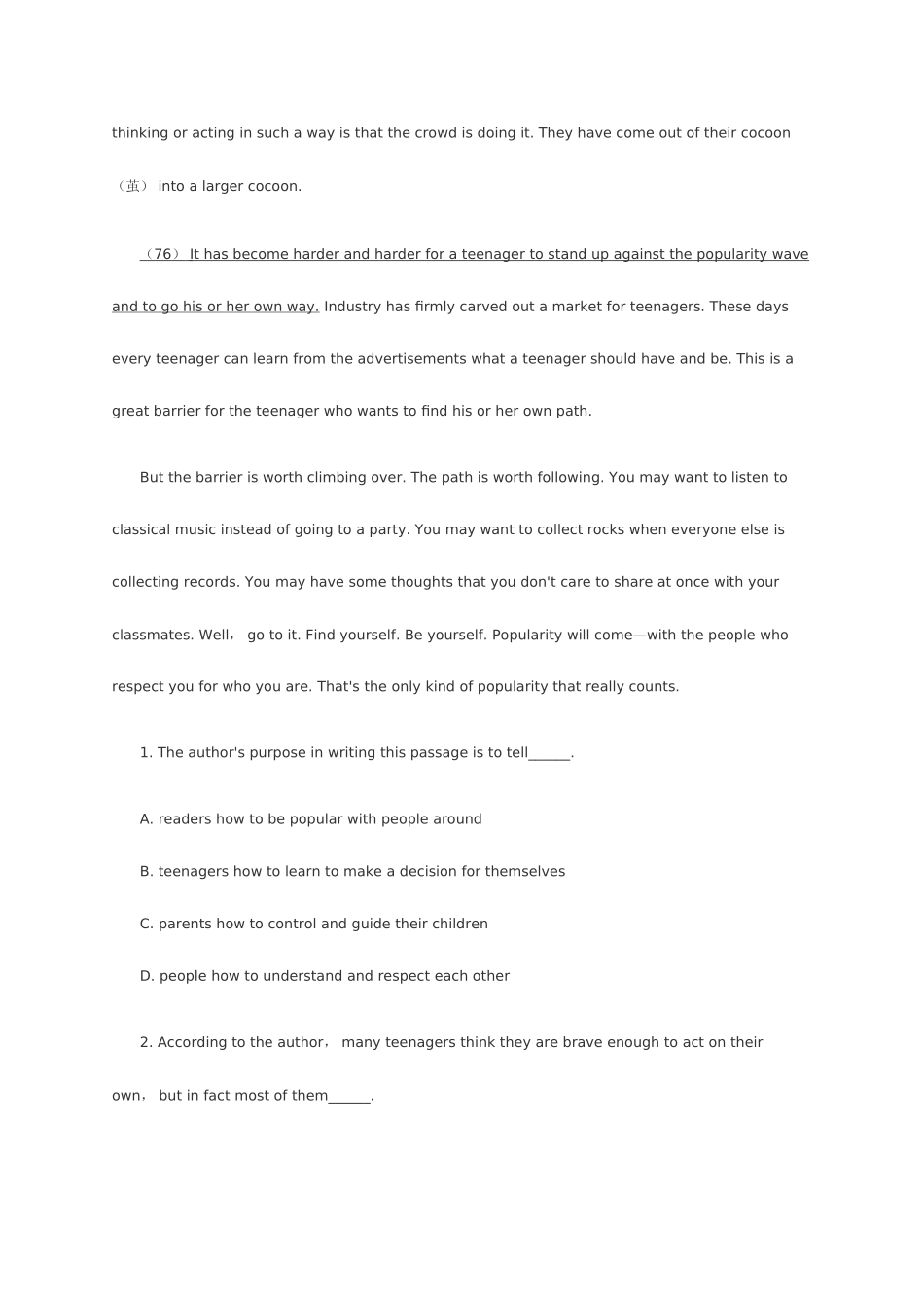 2025年北京地区成人本科学士学位英语统一考试真题与答案_第2页