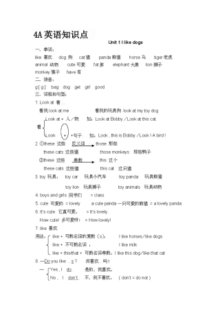 2025年苏教版译林版四年级上册4A英语知识点1文档良心出品