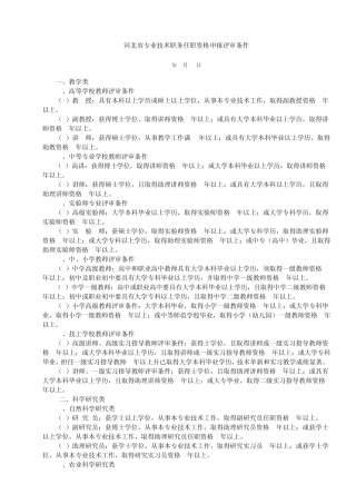 河北省专业技术职务任职资格申报评审条件