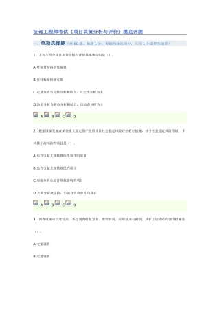 2025年咨询工程师考试项目决策分析与评价摸底评测
