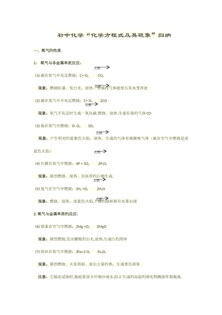 2025年初中化学化学方程式及其现象归纳