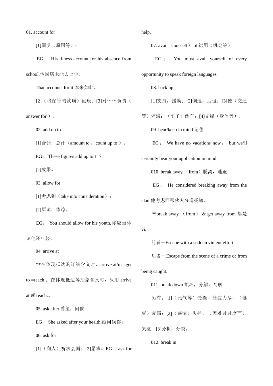 2025年大学英语四级常用词组加例句_第1页