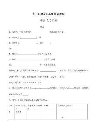 2025年初三化学全册总复习新课标