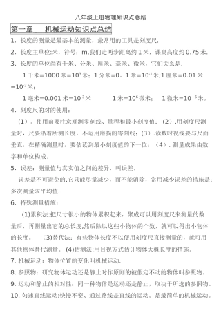 2025年初中物理知识点总结以及公式大全