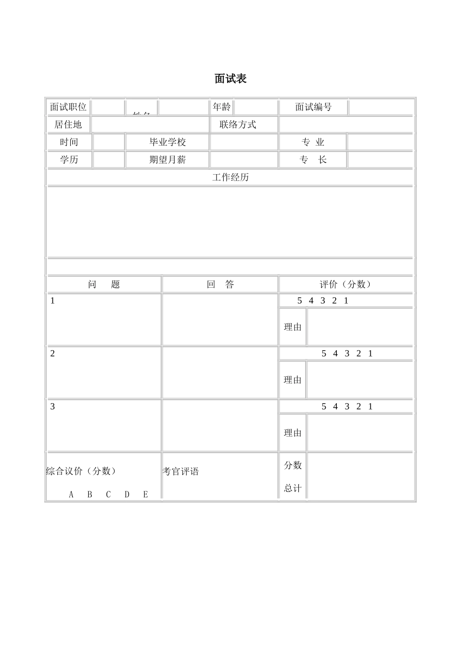 2025年公司员工面试表_第1页