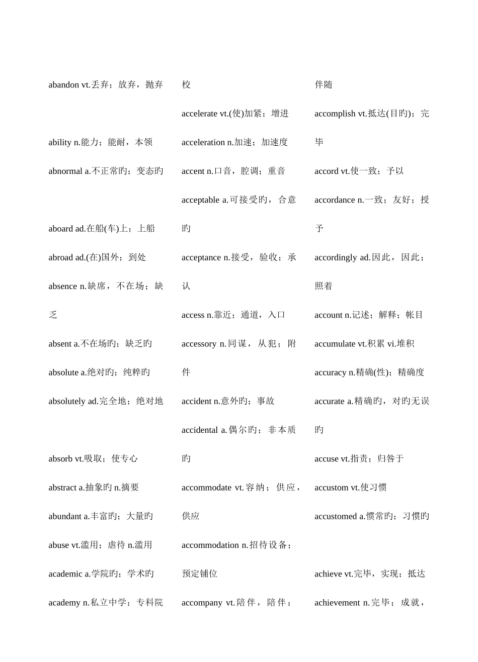 2025年大学英语四级词汇表顺序_第1页