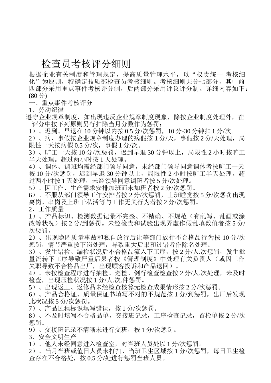 2025年检验员考核评分细则_第1页